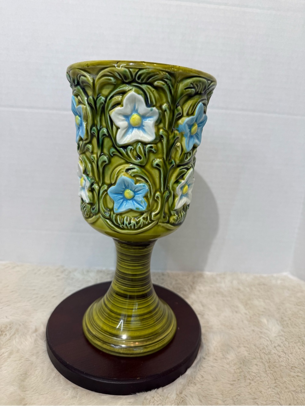 1970’s Geo Z. Lefton avocado green ceramic footed chalice vase